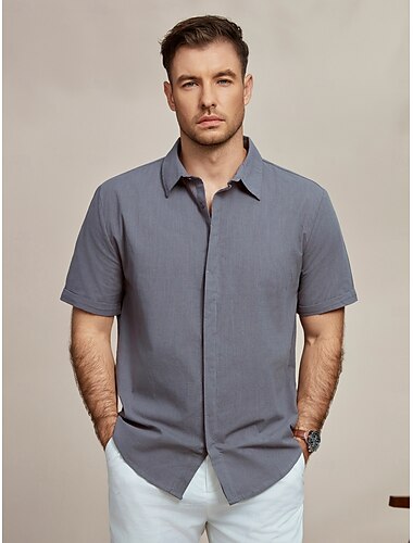  Homme Chemise Chemise Lin Chemisette Chemise d'été Chemise décontractée Chemise de plage Chemise boutonnée Plein Casual du quotidien Gris foncé Manche Courte Revers Eté Vêtement Tenue