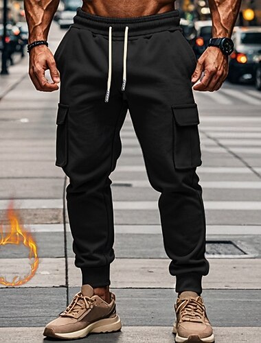  Herren Fleecehosen Jogginghose Trainingshose Jogginghose Jogger Hose Hosen Cargo-Jogginghose Tasche Kordelzug Elastische Taille Glatt Komfort Warm Sports Outdoor Täglich Modisch Brautkleider schlicht
