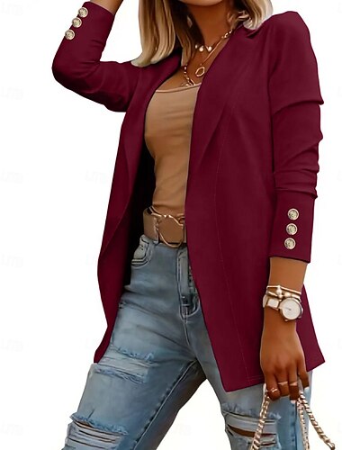  Damen Modisch Strassenmode Täglich Blazer Anzughosen Langarm Hemdkragen Glatt kleid hochzeitsgast Arbeit Schwarz Weiß Rote Herbst Regular Fit