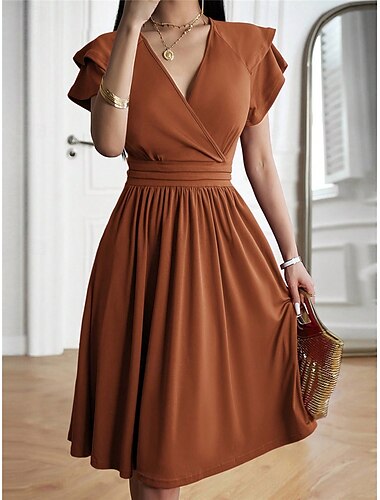  Damen Minikleid schwarzes kleid Abschlusskleid Freizeitkleid A Linie Kleid Streetwear Basic Lässig Urlaub Straße Ferien Normale Passform Kurzarm V Ausschnitt Schwarz Burgunderrot Marineblau Blau