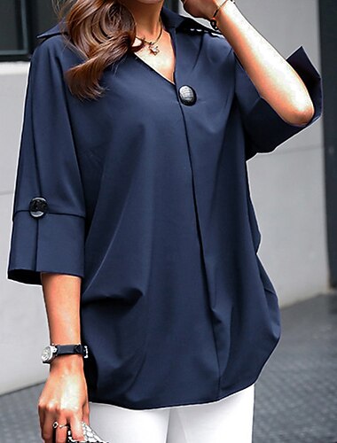  Damen Bluse stylisch modern Halbarm Hemdkragen Arbeit schwarz weiß blau Frühling Herbst