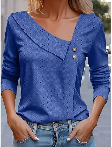  Women's Blouse Stylish Long Sleeve Regular Tops Crew Neck Daily Royal Blue Blue Purple Green Spring Fall