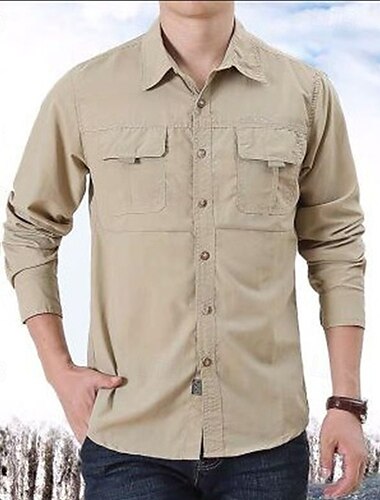  Herren Hemd Arbeitshemden Knopfhemd Cargo-Shirt Schwarz Kaki Armeegrün Grau Langarm Glatt Kargen Urlaub Festtage Vordertasche Bekleidung Polyester Modisch Brautkleider schlicht Komfortabel