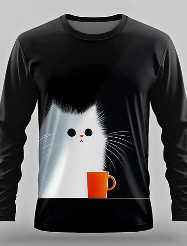  Halloween Homens Gato Engraçado Camiseta Manga Longa Camiseta Impressão 3D Gola Redonda Camisa Designer Retro Vintage Rua Casual Diário Preto 1 Preto 3 Preto 2 Verão Primavera Outono Roupa S M L XL