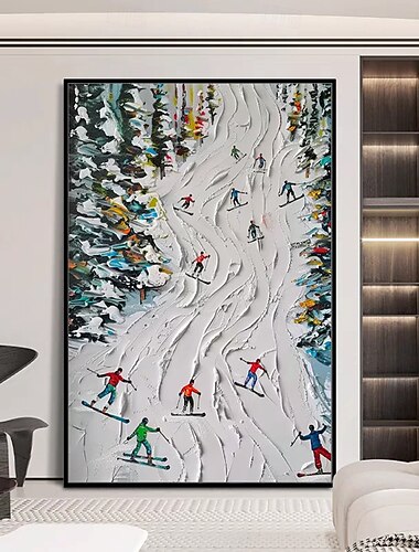  mintura artesanal esqui esporte pinturas a óleo sobre tela moderna arte da parede decoração do quarto abstrato imagem de paisagem de montanha nevada para decoração de casa pintura sem moldura enrolada