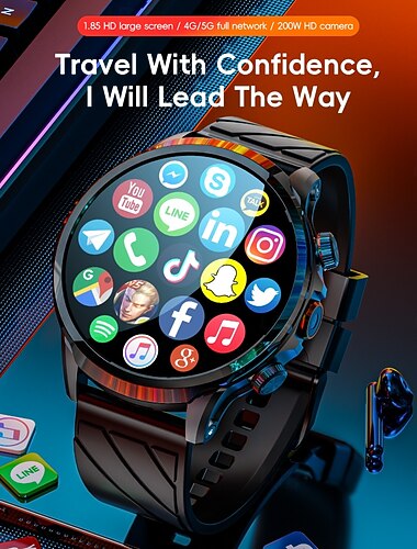  LOKMAT APPLLP 8 PRO Slimme horloge 1.85 inch(es) Smart Watch-telefoon 4G LTE 3G 4G Bluetooth Stappenteller Gespreksherinnering Slaaptracker Compatibel met: Nul Dames Heren GPS Handsfree bellen