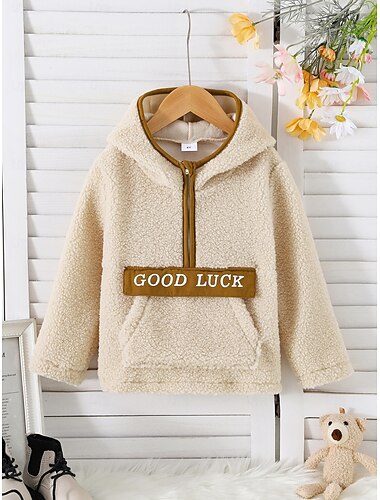  Baby Jungen Kapuzenshirt Pullover Buchstabe Langarm Patchwork Kinder oben Casual Kapuzenshirt Modisch Täglich Beige Herbst 3-7 Jahre