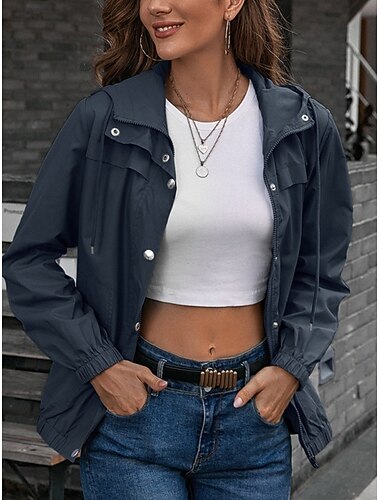  Dame Uformell jakke utendørs Glidelås Helfarge Vanntett Mote Normal Yttertøy Langermet Høst Svart S