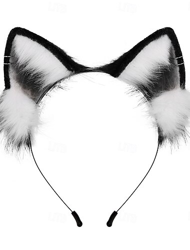  Diadema de pelo de felpa de lolita, tocado con orejas, diadema peluda, bonito tocado de anime, gatito, vestido elegante, accesorios de cosplay
