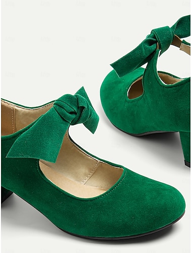  Zapatos Mary Jane de ante verde para mujer con detalle de lazo: perfectos para la oficina, el uso diario y ocasiones especiales.