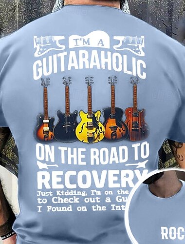  Musikfestival Herren Grafikdrucke Gitarre Musikinstrument Hobby T Shirt Grafischen T-Shirt Baumwolle Kurze Ärmel Grafik Hemd Schwarz Marinenblau Grün Bequemes T-Shirt Urlaub Straße