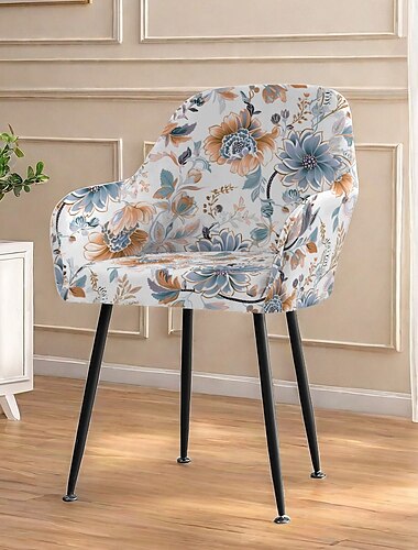  Stretch Floral Dining Chair Cover ElasticHigh Back Dining Chair Cover with Floral Pattern Easy to Fit and Remove Protects Against Spills and Stains Machine Washable Ideal for Home Decor