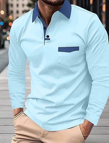  Miesten Golfpaita golf poolo Työ Kausaliteetti Kauluskäänne Pitkähihainen Perus Moderni Väripalikka Tilkkutäkki nappi 봄 & Syksy Normaali Musta Valkoinen Laivaston sininen Taivaan sininen Beesi Harmaa