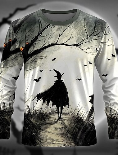  カボチャ ストロー デザイナー レトリ／ヴィンテージ 男性用 3Dプリント Tシャツ ストリート カジュアル 日常 Halloween Tシャツ ホワイト 長袖 クルーネック シャツ 夏 春 秋 衣類 S M L XL XXL XXXL