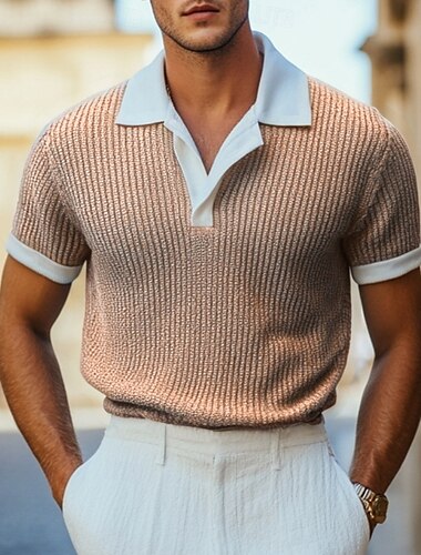  Herren Golfhemd Poloshirt aus Waffelstrick Geschäft Casual Gerippter Polokragen Kurzarm Modisch Feste Farbe Taste Strick Sommer Frühling Herbst Regular Fit Hellblau Burgunderrot Khaki Grau Golfhemd