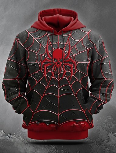  Halloween Męskie SPIDER Bluza z Kapturem Z kapturem Bluzy Moda Nowoczesne Długi rękaw Kaptur Halloween Kij Czerwony Kieszeń Druk 3D Jesień Zima Projektant