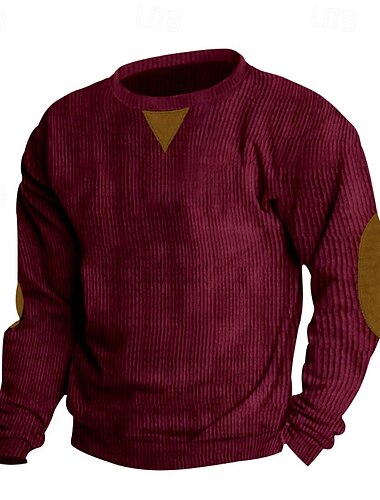  Homens Camiseta Camiseta de Veludo Manga Longa Gola Redonda Côr Sólida Tradicional / Vintage Veludo Cotelê Ao ar livre Casa Desportos e Ar livre Marron Escuro Preto Vinho Top Tee para Homens