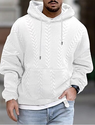  Herr Huvtröja Svart Vit Blå Orange Grå Huva Slät Jacquard Ficka Sport & Utomhus Dagligen Helgdag Strukturerad Streetwear Grundläggande Ledigt Vår & Höst Kläder Pull Tröjor Långärmad