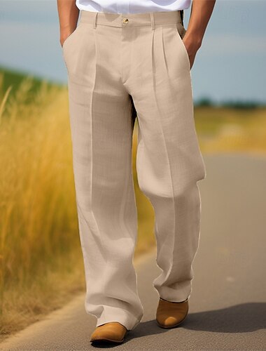  Voor heren Pakken Linnen broek Broek Zomerbroek Geplooide broek Voorvak Recht been Effen Comfort Ademend Volledige lengte Casual Dagelijks Feestdagen Modieus Streetwear Zwart Wit