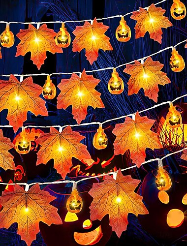  elegante Lichterkette mit Ahornblättern und Kürbissen für Hochzeitsfeiern – 10/20/40 LEDs, batteriebetriebene USB-Girlande für die herbstliche Heimdekoration, 1,5/3/6 m
