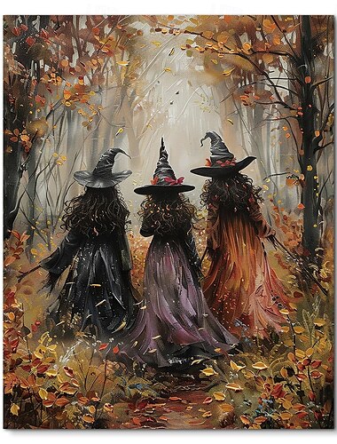  Vintage Hexenwald Gemälde Poster Halloween Wanddekoration Druck Hexe Leinwanddruck Halloween Wandkunst Ästhetik