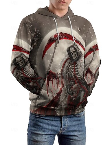  Totenkopf Motiv Herren Modisch 3D-Druck Hoodie Sweatshirt Kapuze Urlaub Strassenmode Hoodies Hellbraun Langarm Mit Kapuze Print Winter Frühling & Herbst Designer Kapuzenpullover