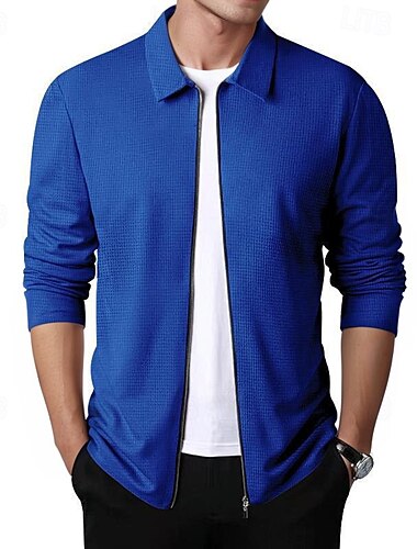  Herren Waffeljacke übergangsjacke Täglich Leicht Tasche Frühling & Herbst Einfach Klassisch Revers Regulär Waffelstoff Schwarz Weiß Königliches Blau Khaki Hellgrau Jacken