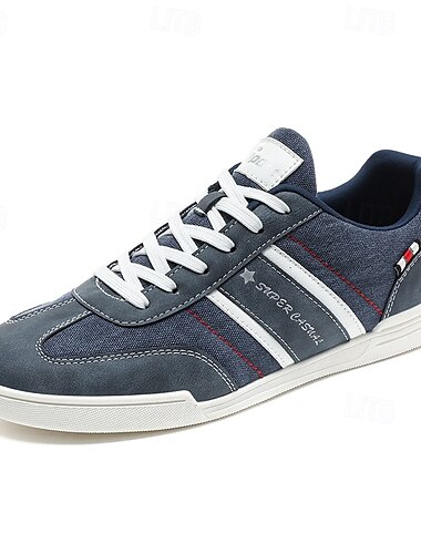  Herren Turnschuhe Retro PU Leder Komfortabel Rutschfest Schnürsenkel Blau Braun Grau