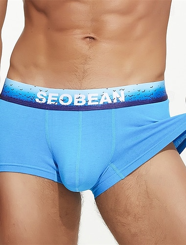  Męskie 1 szt. Bokserki 90% bawełna Oddychający Miękka Wygodny Kolorowy blok Litera Średni stan Czarny Biały