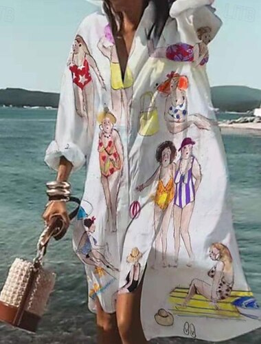  Robe Midi Femme Robe Chemise Imprimé Animal Poche Bouton Col Chemise Décontractée Quotidienne Plage Manches Longues Été Printemps