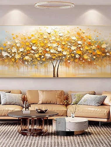  dipinto originale fatto a mano albero dorato decorazione autunnale dipinto a olio spesso albero della vita arte fiori arte murale grandi dipinti di alberi senza cornice