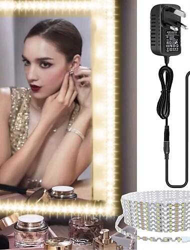  LED-Lichtset für Kosmetikspiegel, 2–5 Meter, biegbar ohne Zuschneiden, Kosmetiktisch, Kosmetikspiegel, Ankleidezimmer, dimmbares flexibles Streifenset mit Dimmer und Netzteil, Spiegel nicht im