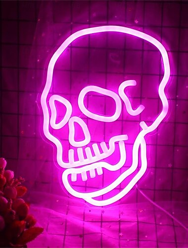  Halloween-Neonschild, rosa LED-Schild, Skelett-Totenkopf-Neonlicht, Geister-LED-Neonschild, USB-betriebener Schalter, leuchtende Neonschilder für Wanddekoration, Schlafzimmer,