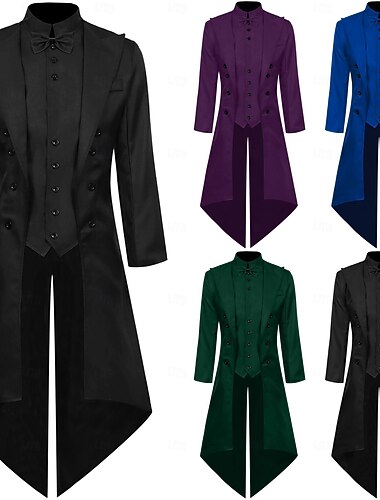  Vintage Punk & Gotico 18° Secolo Cappotto Costume Cosplay Smoking Vampiro Gentiluomo Ricamato Costume Per uomo Stile Steampunk Halloween Carnevale Mascherata Performance Fiera Rinascimentale LARP