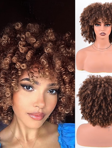  合成ウィッグ ショートカーリーアフロウィッグ 縮れたカーリーヘアウィッグ アフロウィッグ 爆弾のように柔らかくふわふわ 毎日使用可能