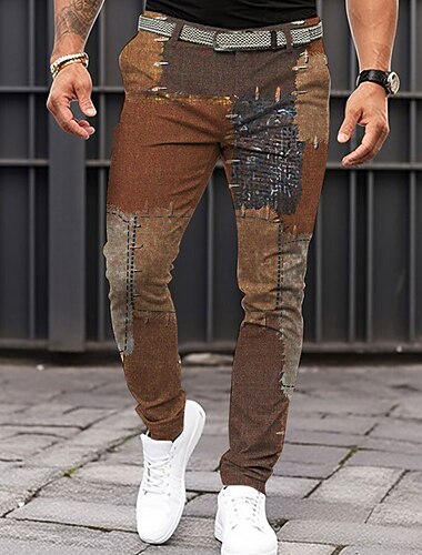  Homme Graphique Géométrique Bloc de Couleur Dress Pants works Taille Moyenne ancien Occasionnel Formel Tenue Quotidienne Avec Poches Été Printemps Automne Marron