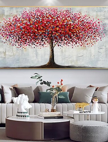  handgemaakte olieverfschilderij canvas wanddecoratie moderne abstracte rode geldboom voor woonkamer huisdecoratie opgerold frameloos ongespannen schilderij