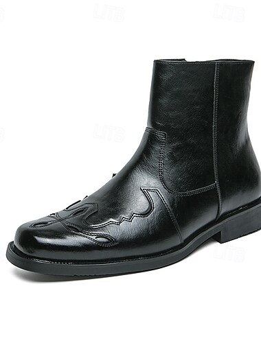  braune Westernstiefel aus Kunstleder für Herren mit einzigartiger Zehenstickerei, klassischer Stil für Ranch und Freizeit