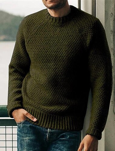  Hombre Suéter de punto Estriado Croché Tejer Regular De Punto Plano Cuello Barco Moda Básico Ropa Cotidiana Cita Ropa Otoño invierno Negro Blanco S M L