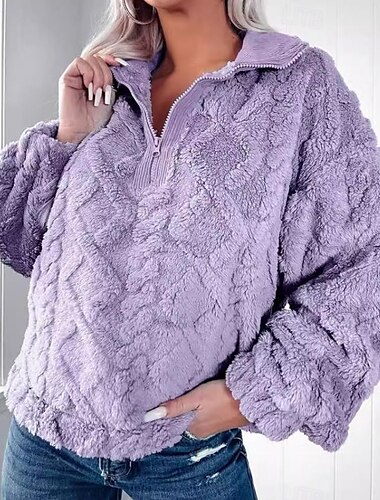  dam tröja elegant mode bekväm fleece vanlig work dailywear casual hoodie dragkedja lös passform långärmad rosa lila khaki ljusgrå höst vinter