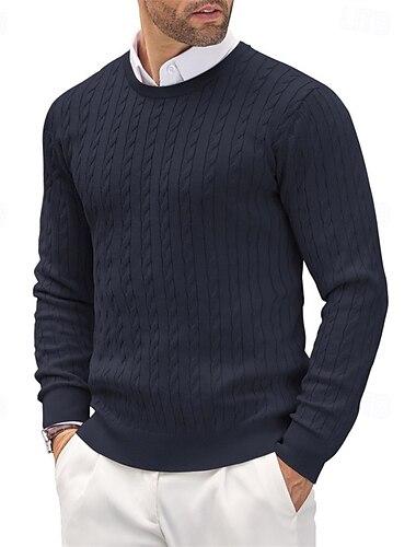  Suéter irlandés para hombre, jersey de punto, jersey de punto con cable acanalado, tops regulares, de punto, liso, cuello redondo, moda, básico, vacaciones, ropa de uso diario, prendas de vestir, otoño e invierno, negro