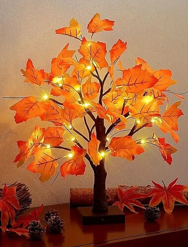  Święto Dziękczynienia jesienne lampki klonowe 24 diody LED zasilane bateriami symulujące liście dyni klonowej na przyjęcia domowe na święta Halloween świąteczna atmosfera dekoracja biurka (bez baterii