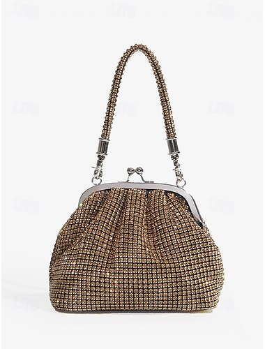  Mit Strasssteinen verzierte Abend-Clutch für Damen mit silbernem Kettenhenkel, elegante Handtasche für Hochzeiten und formelle Anlässe