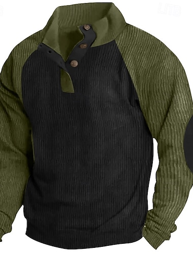  Herren Sweatshirt Viertelreißverschluss Sweatshirt Aprikose Schwarz Wein Armeegrün Rote Halber Reißverschluss Farbblock Gerippt Strukturiert Strickstruktur Sport & Outdoor Täglich Ferien Polyester