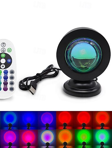  Sunset Lampe Mini-Sonnenuntergang LED-Projektor mit Fernbedienung, 16 Farben, USB Atmosphärenlicht für Dekoration
