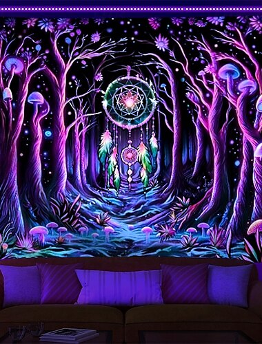  Halloween-Dekorationen, Schwarzlicht-Wandteppich, UV-reaktiv, im Dunkeln leuchtend, Leuchtparty, psychedelisch, trippig, neblig, bunt, Wasserfall, Wandteppich, Wandkunst, Wandbild für Wohnzimmer,