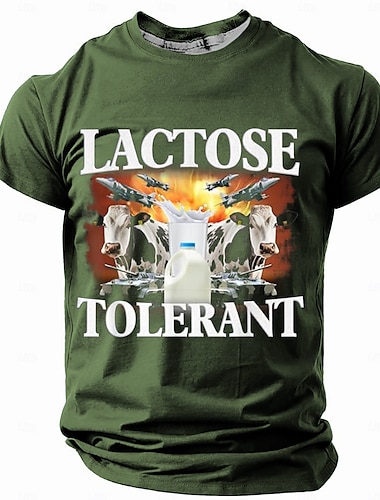  男性用 乳牛 面白いスラング Tシャツ 半袖 Tシャツ 3Dプリント クルーネック シャツ レトリ／ヴィンテージ カジュアル ストリートスタイル ストリート スポーツ・アウトドア カジュアル ブラック ブルー グリーン 春夏 衣類 S M L XL 2XL 3XL