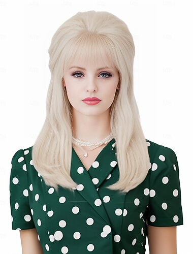  Retro Blonde Perücke für 50er 60er 70er Bienenkorb Gold Wellige Perücke für Frauen mit Pony Große Bouffant Kostüm Perücke für Karneval Party Alltagsgebrauch Nicht inklusive Brille Halloween Perücken