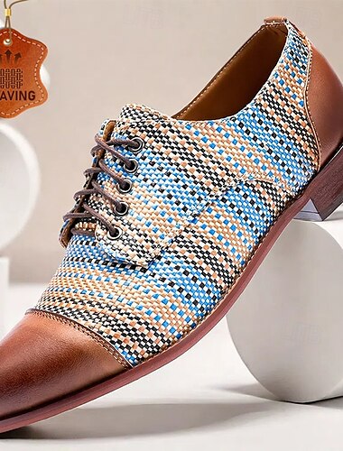  chaussures oxford tissées multicolores pour hommes – chaussures habillées à lacets avec bout rapporté en cuir pour tenues formelles et décontractées