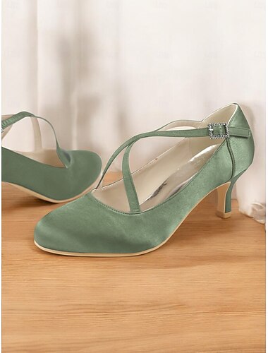  Dame Høye hæler Retro Mary Jane Bryllup Fest Bryllupshæler Rhinsten Spenne Sløyfe Stiletthæl Rund Tå Elegant Årgang Sateng Tøfler Krystall Oransje Grønn